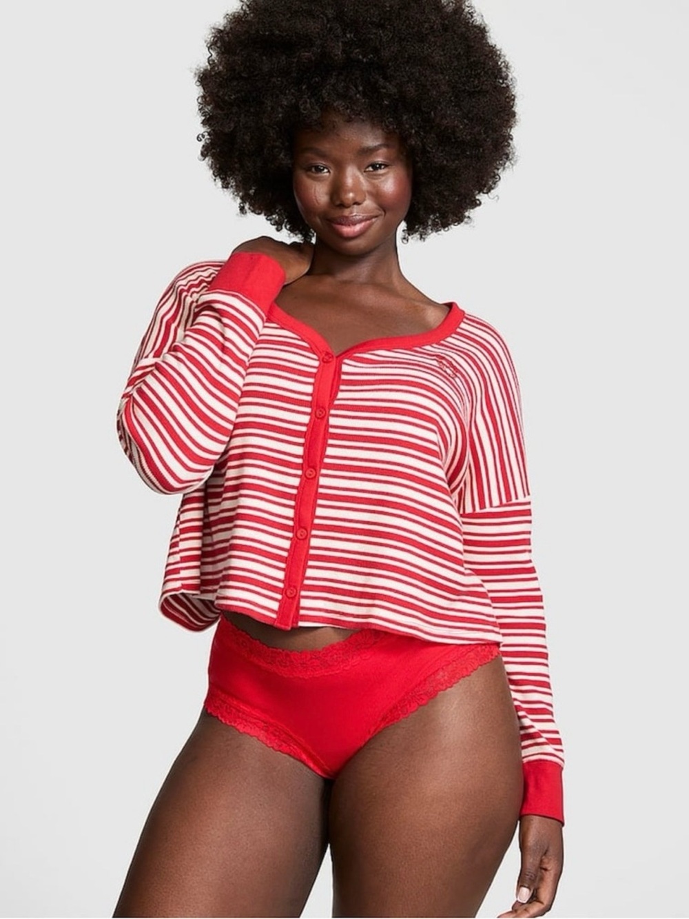 PINK By Victoria’s Secret Vermillion
Red Stripes Thermal Cropped
Cardigan